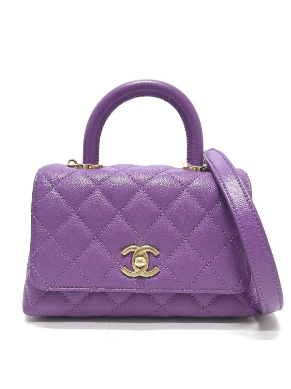 Chanel Handbag Coco Handle XS Quilted Caviar Leather Purple